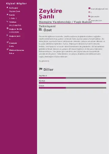 Hasta ve Yaşlı Bakım Elemanı Cv Örnekleri cv indir